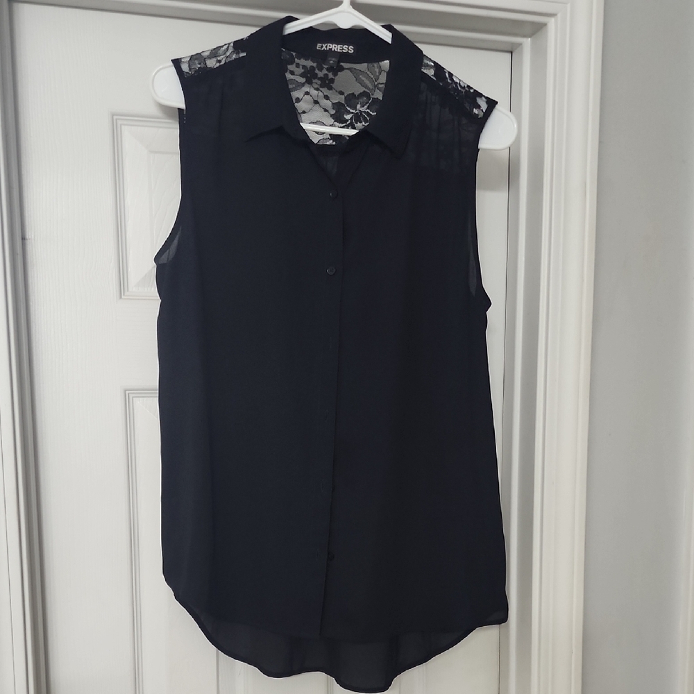 Express Black Lace Detail Blouse